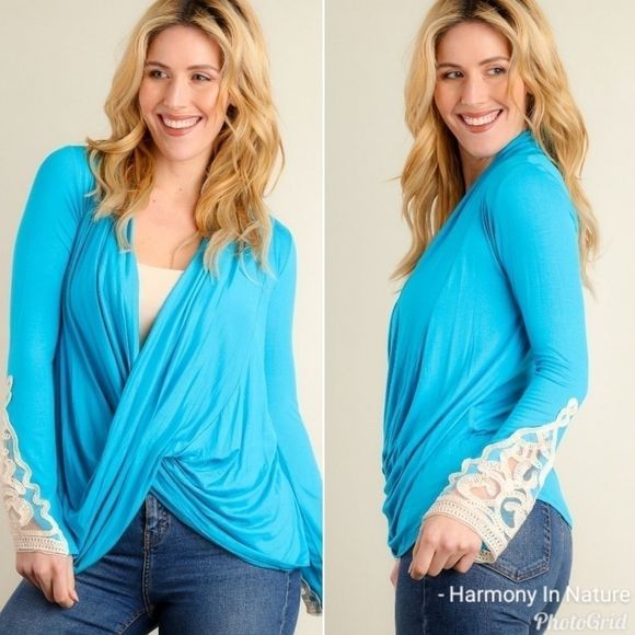 Aqua Draped Blouse  - Picture 1 of 6